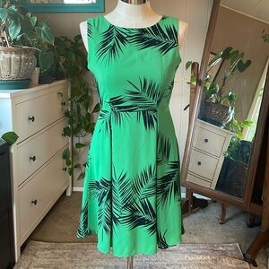 Yellow Star green leaf print dress, size M